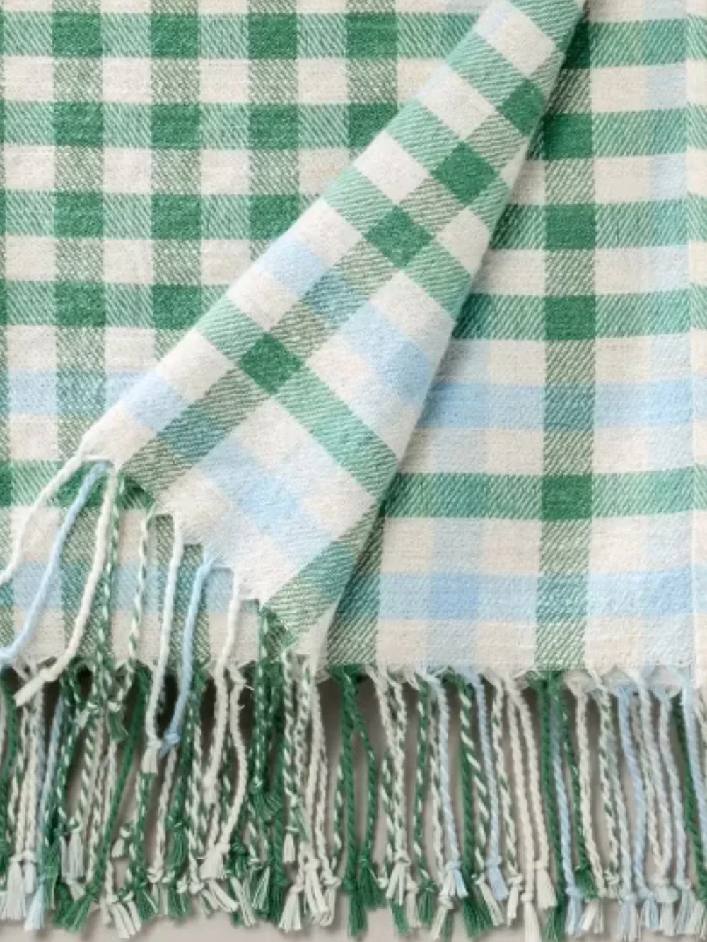 Plaid Woven Fringe Throw Blanket Green/Blue - Hearth & Hand with Magnolia NWT